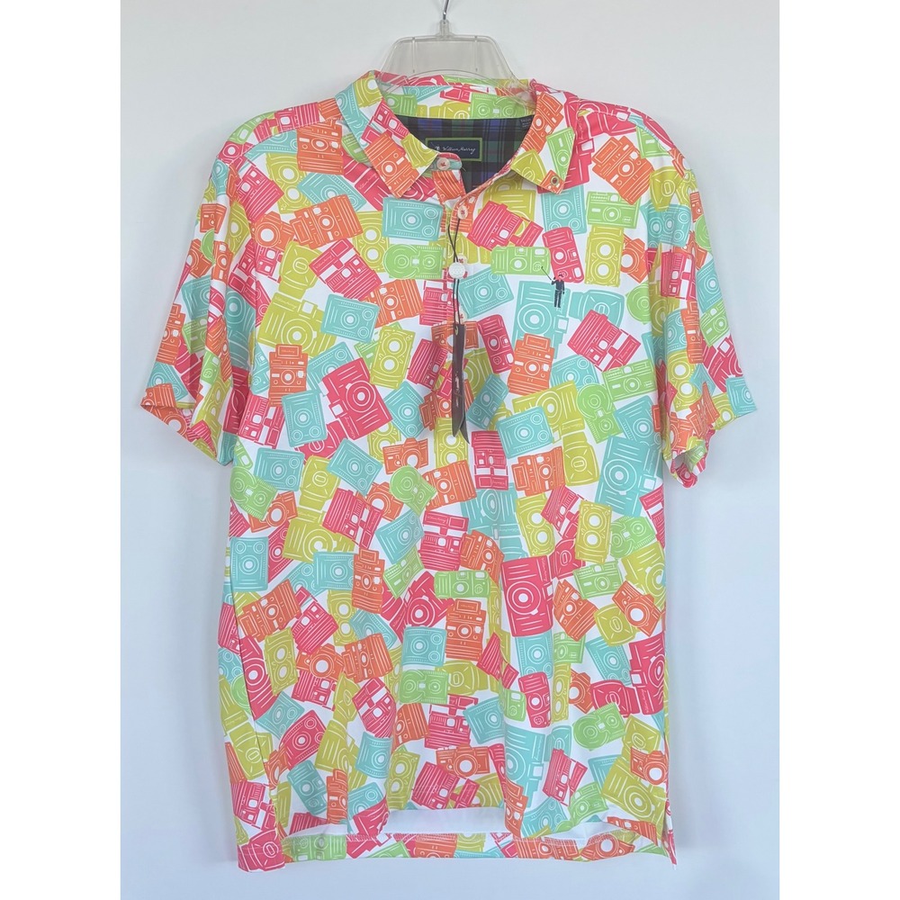 William Murray Golf Mens Med Polo Shirt Vintage Camera Print Multicolor New